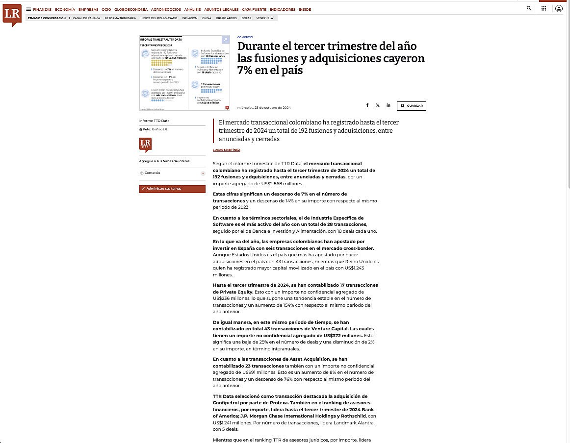 Durante el tercer trimestre del ao las fusiones y adquisiciones cayeron 7% en el pas